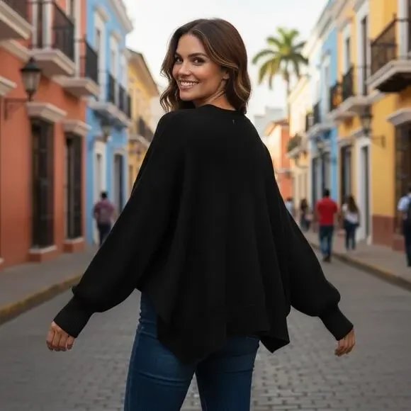 Free People Ottoman Slouchy Black Sweater Long Sleeve Tunic Dress XS - Picture 12 of 16